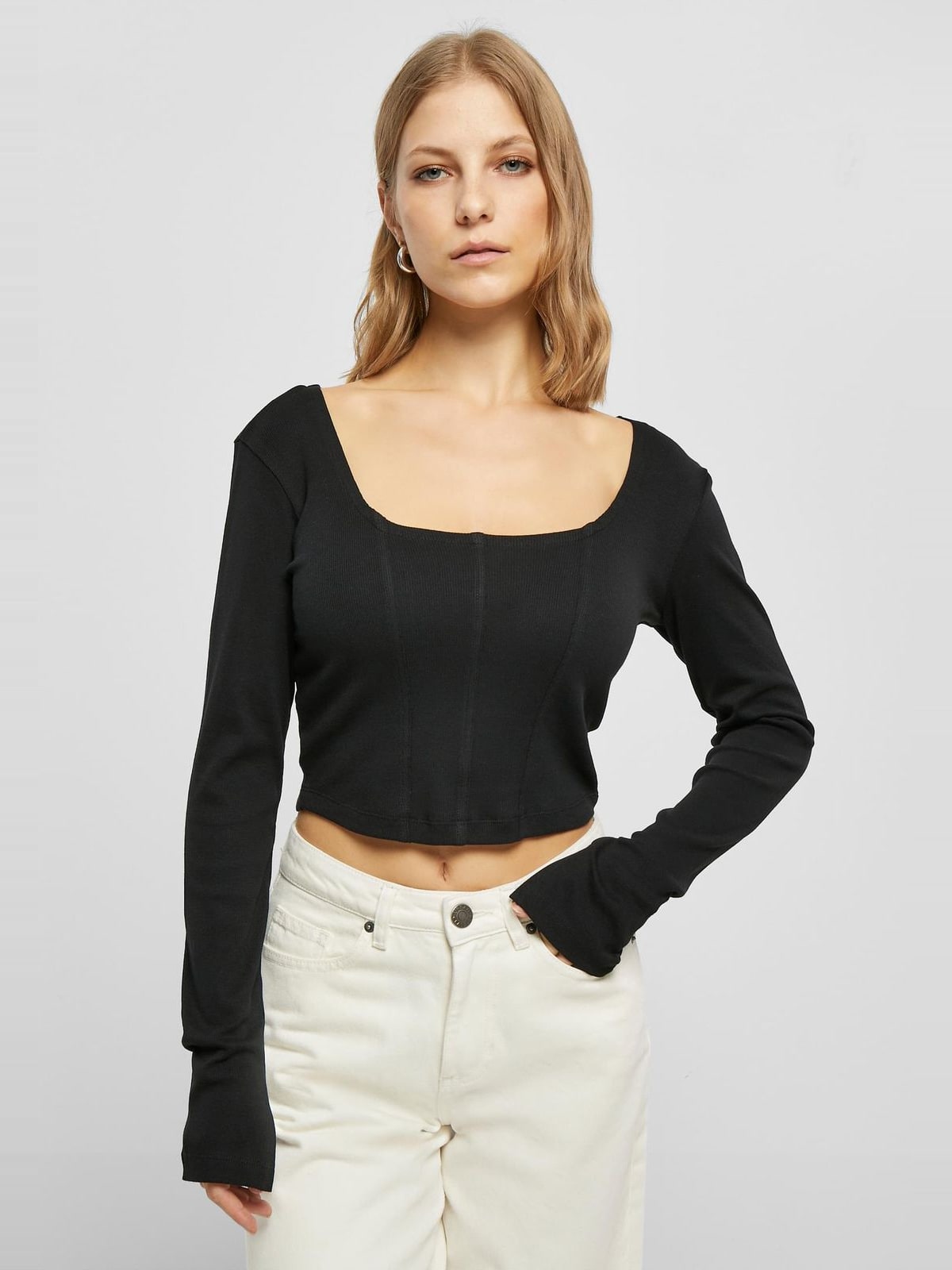 Ladies Short Rib Corsage Longsleeve Urban Classics TB5480-00007 black