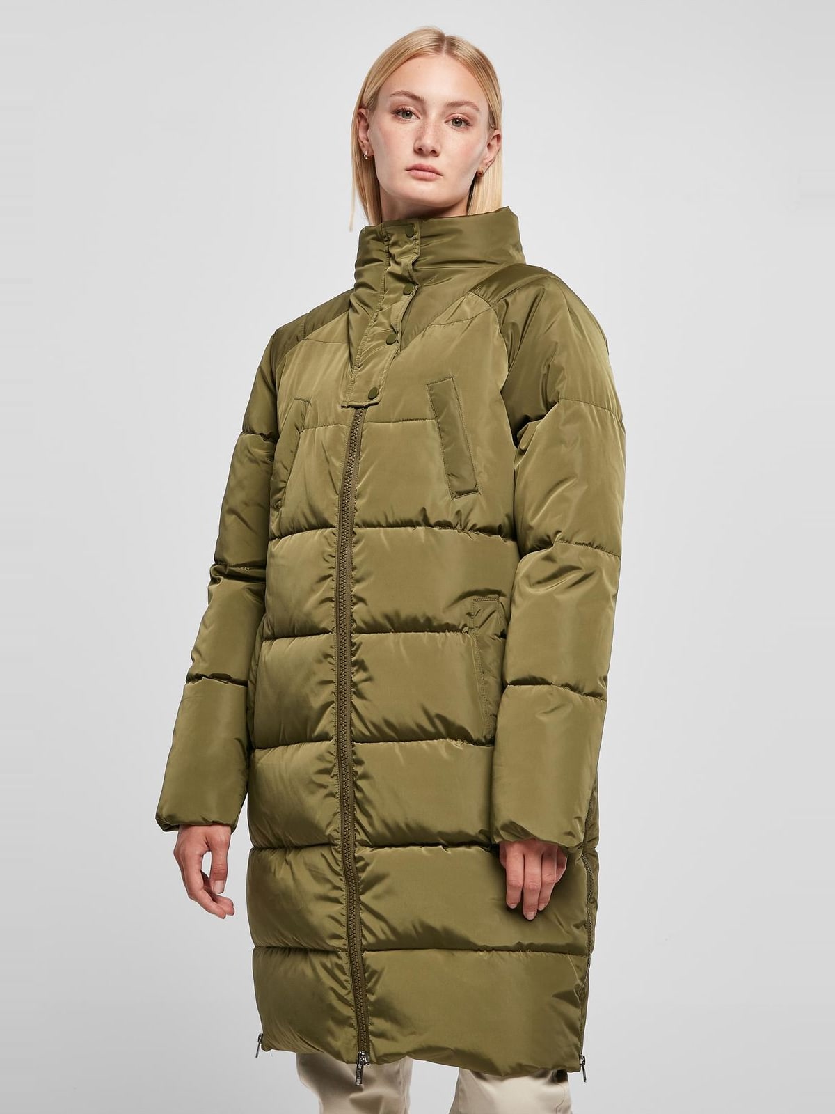 Ladies High Neck Puffer Coat Urban Classics TB5435-00176 olive