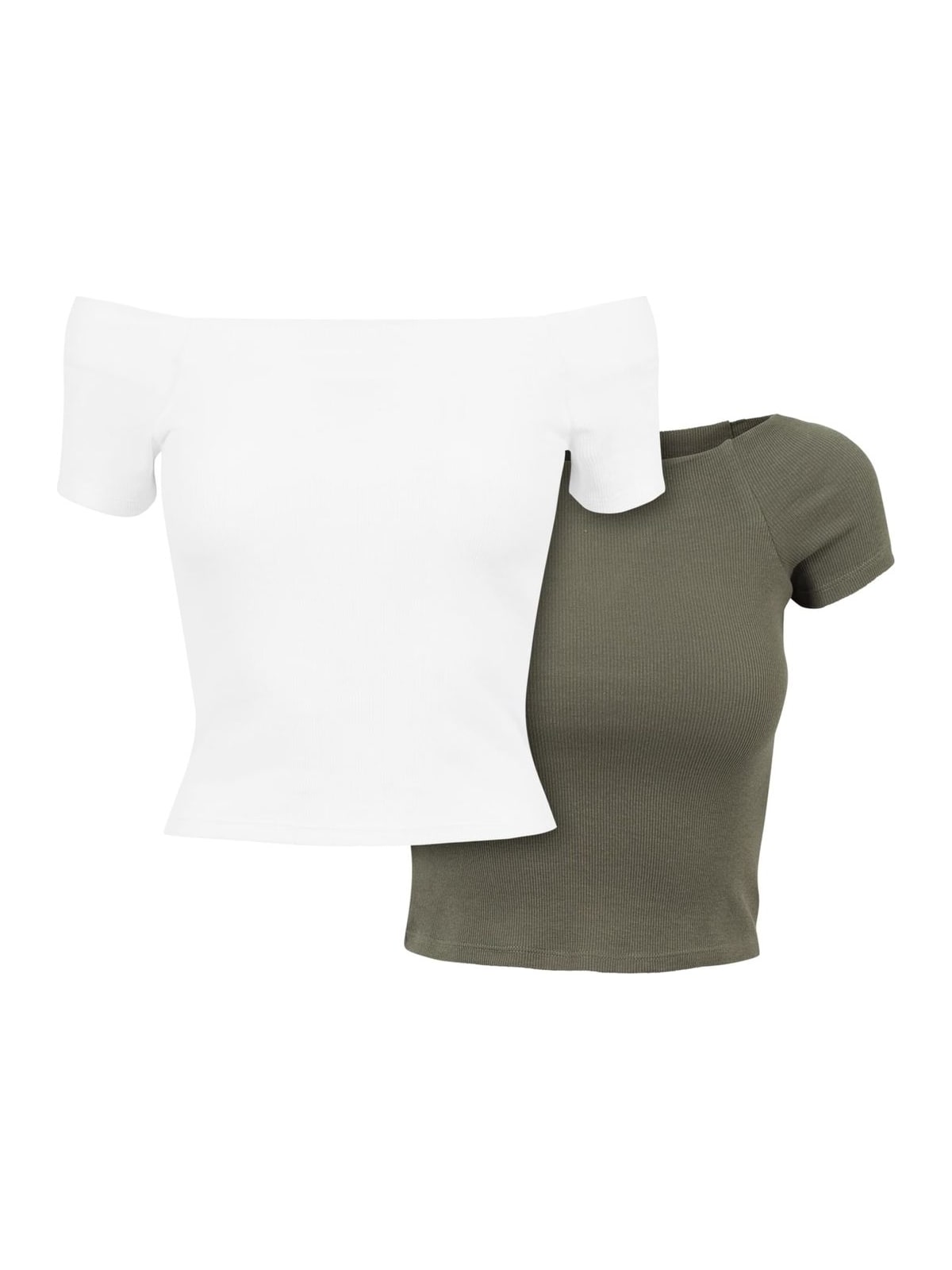 Ladies Off Shoulder Rib Tee 2-Pack Urban Classics TB1500A-03904 white+olive