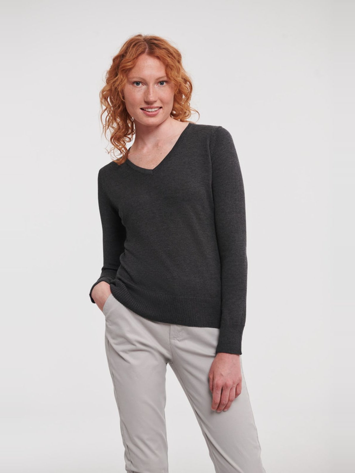 Γυναικείο Πλεκτό Πουλόβερ R-710F-0 Russell V-Neck Charcoal Marl