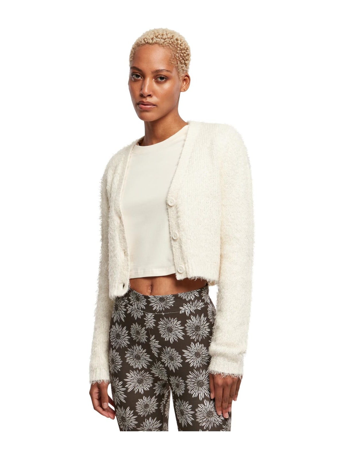 Ladies Cropped Feather Cardigan Urban Classics TB5440-02903 whitesand