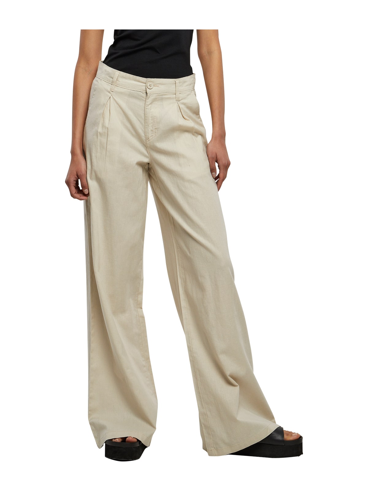 Ladies High Linen Mixed Wide Leg Pants Urban Classics TB5991-03680 softseagrass