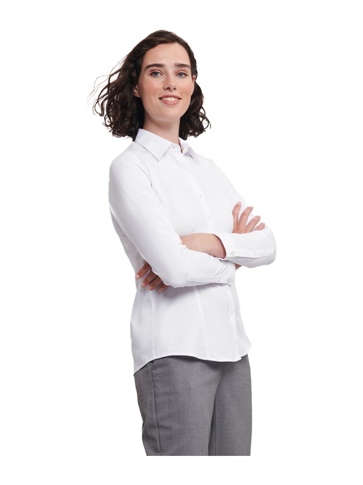 Γυναικείο Μακρυμάνικο Πουκάμισο Russell R-962F-0 Herringbone Shirt White