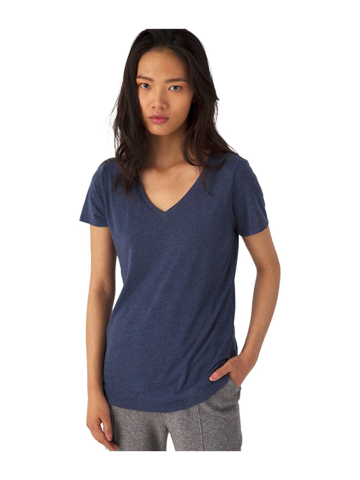 Γυναικείο T-Shirt TW058 B&C Triblend με V Λαιμόκοψη Heather Navy