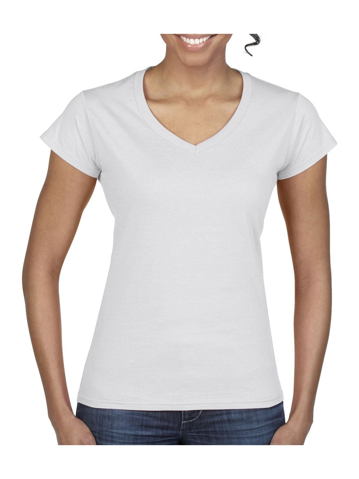 Γυναικείο T-Shirt με V-Neck 64V00L Gildan Softstyle White