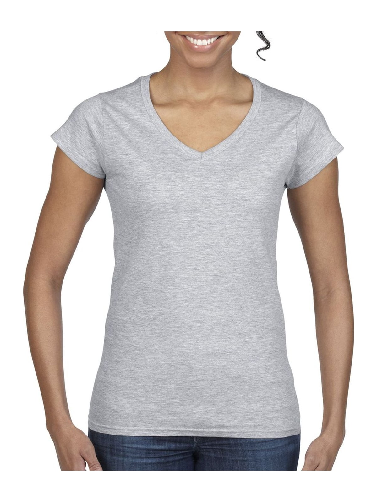 Γυναικείο T-Shirt με V-Neck 64V00L Gildan Softstyle Sport Grey
