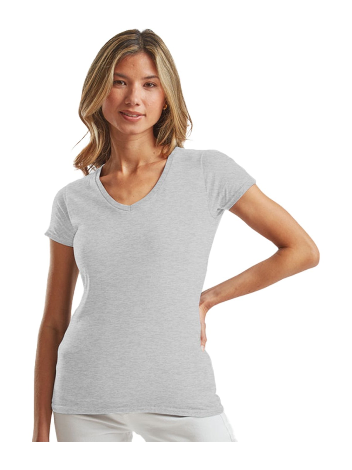 Γυναικείο T-shirt Iconic 150 V Neck 61-444-0 Fruit of the Loom Heather Grey