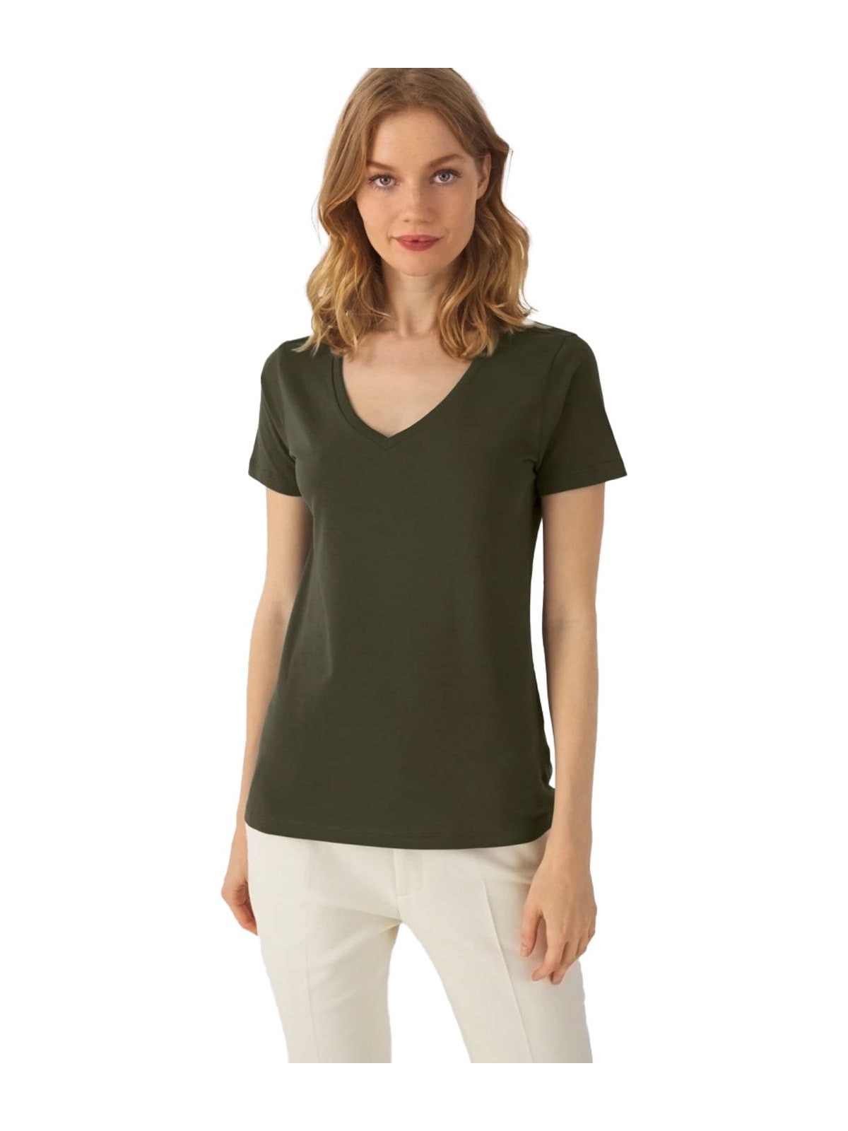 Γυναικείο T-Shirt TW045 B&C Organics Organic V-Neck Khaki Green