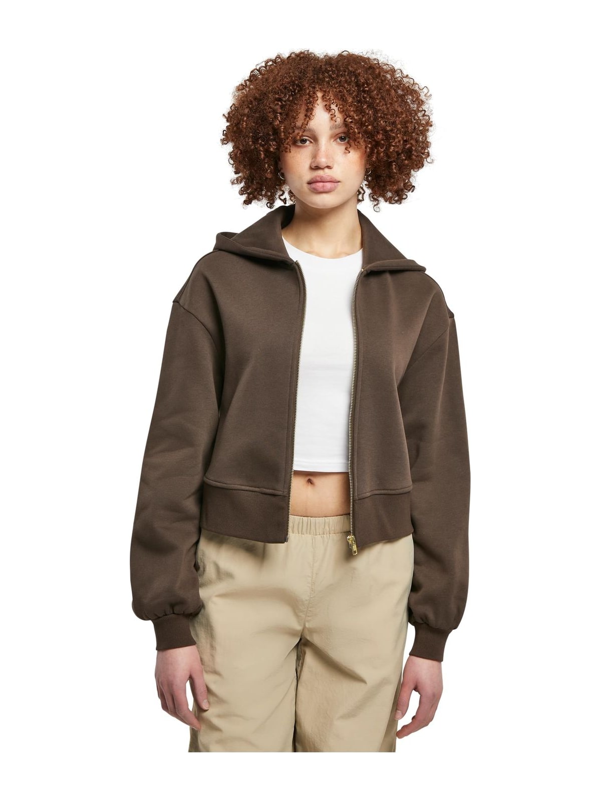 Γυναικείο Κοντό Oversized Ζακέτα με Φερμουάρ TB4766 Urban Classics Curvy Brown