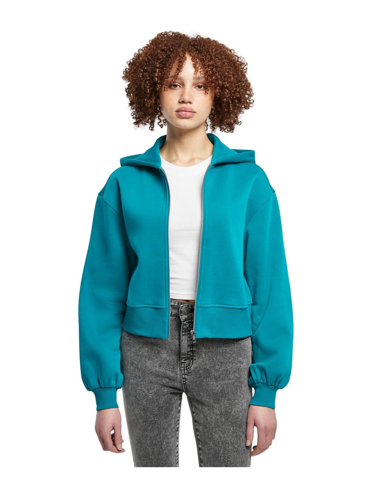 Γυναικείο Κοντό Oversized Ζακέτα με Φερμουάρ TB4766 Urban Classics Curvy watergreen