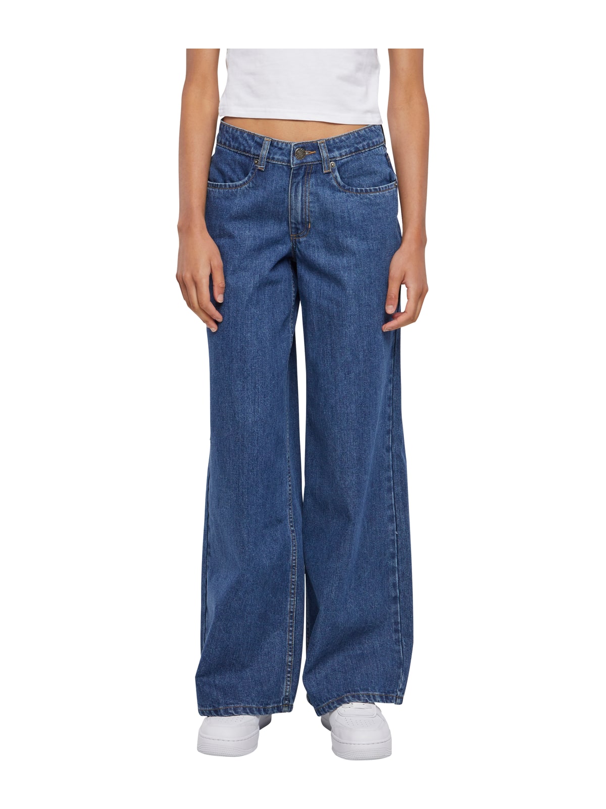 Ladies Mid Waist Wide Denim Παντελόνι Urban Classics TB6112-02443 mid indigo washed