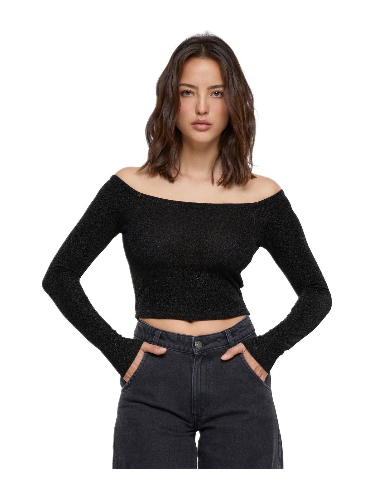 Γυναικεία Μακρυμάνικη Μπλούζα Off Shoulder Glitter TB6125-00007 Urban Classics Black