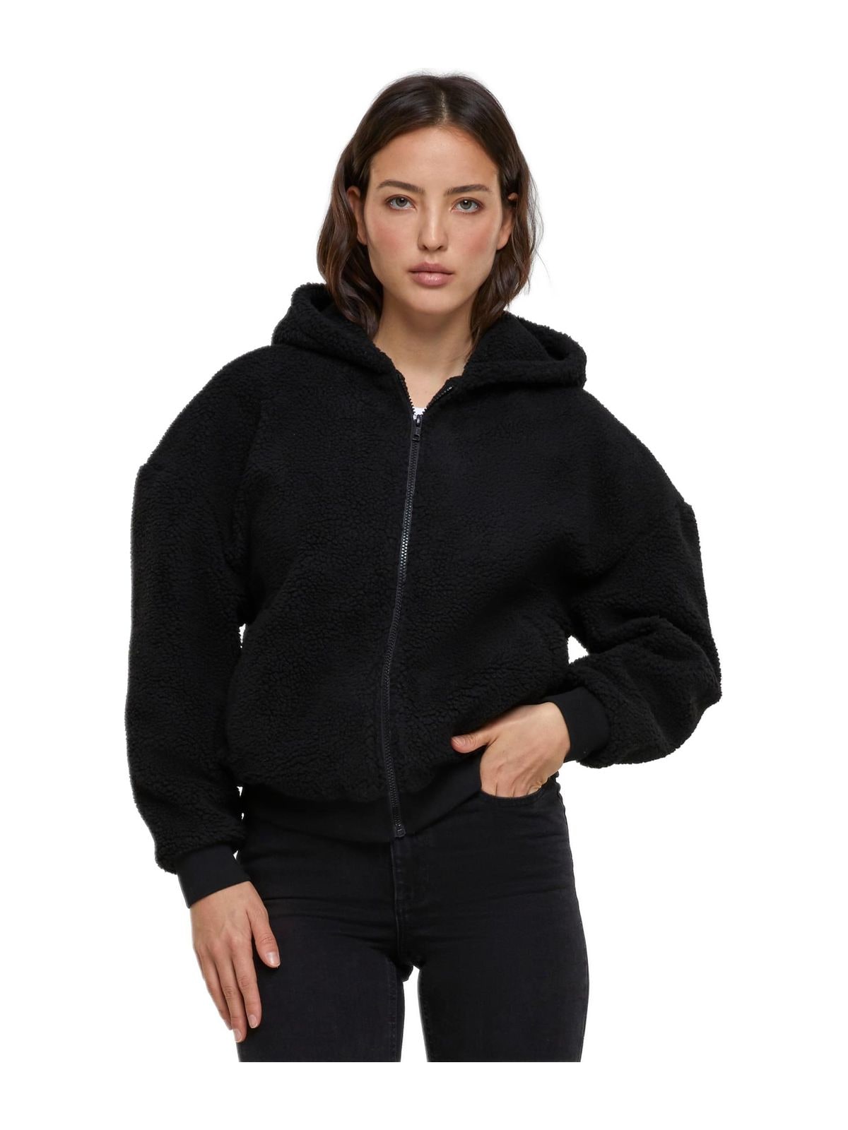 Ladies Oversized Sherpa Zip Hoody Urban Classics TB6133-00007 black