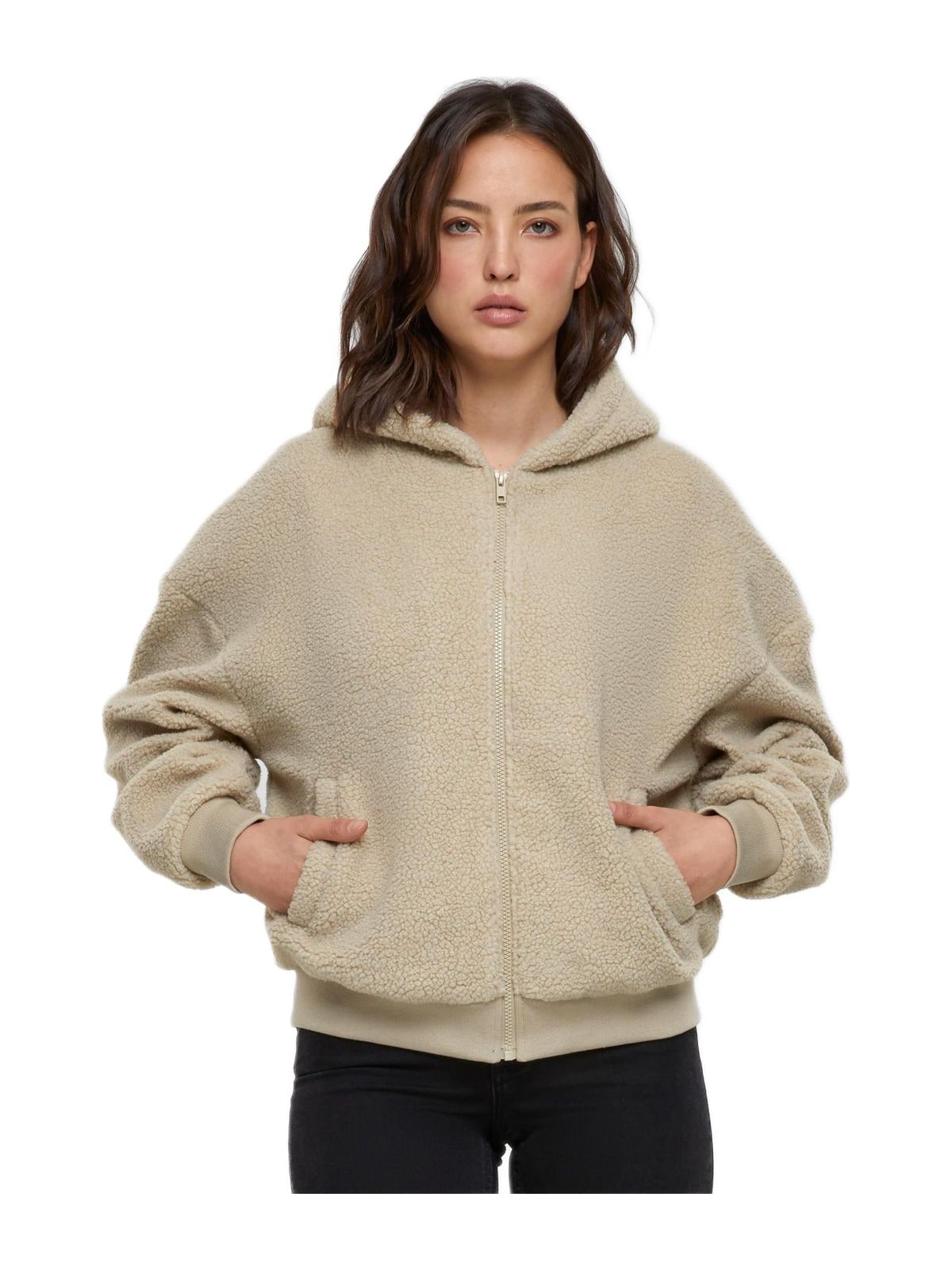 Ladies Oversized Sherpa Zip Hoody Urban Classics TB6133-04732 wetsand