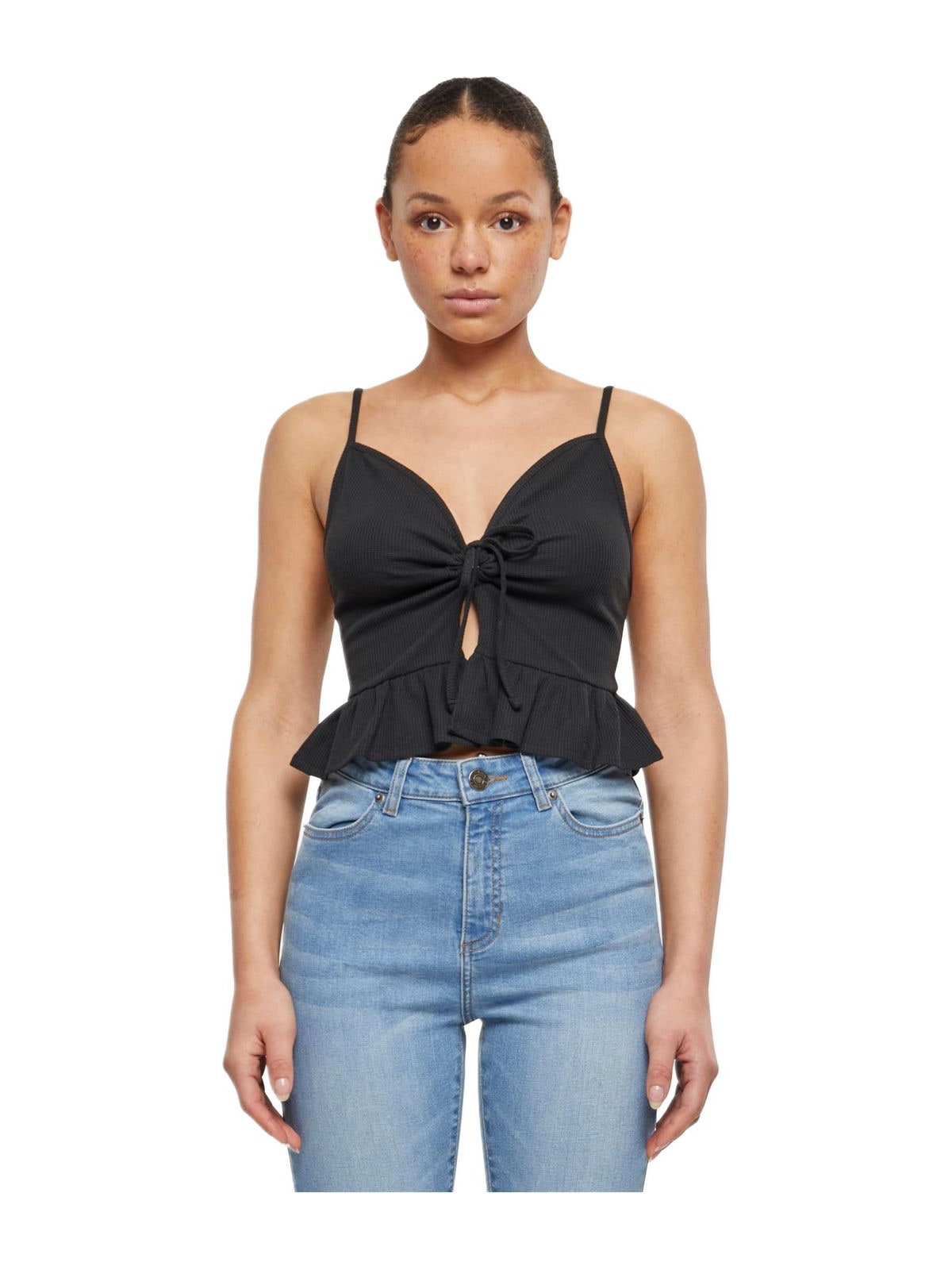 Ladies Waffle Pique Ruffle Top Urban Classics TB6871-00007 black