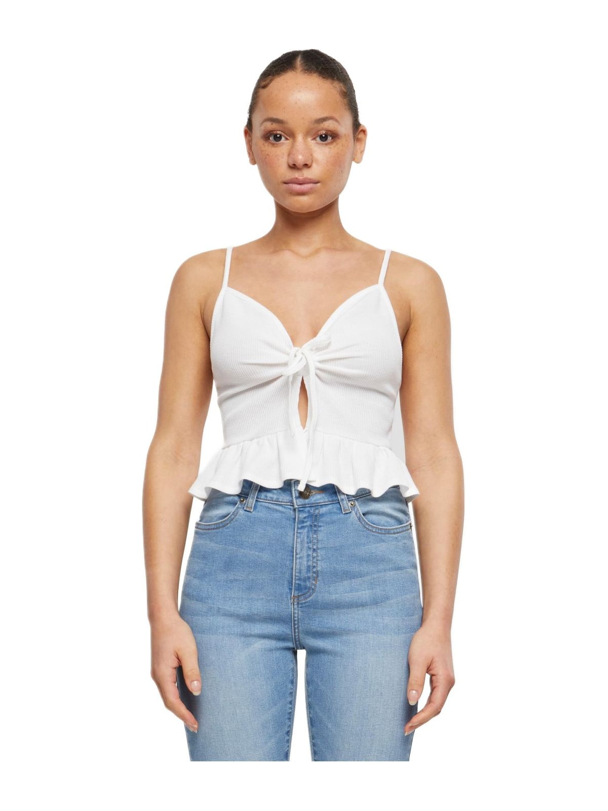 Ladies Waffle Pique Ruffle Top Urban Classics TB6871-00220 white