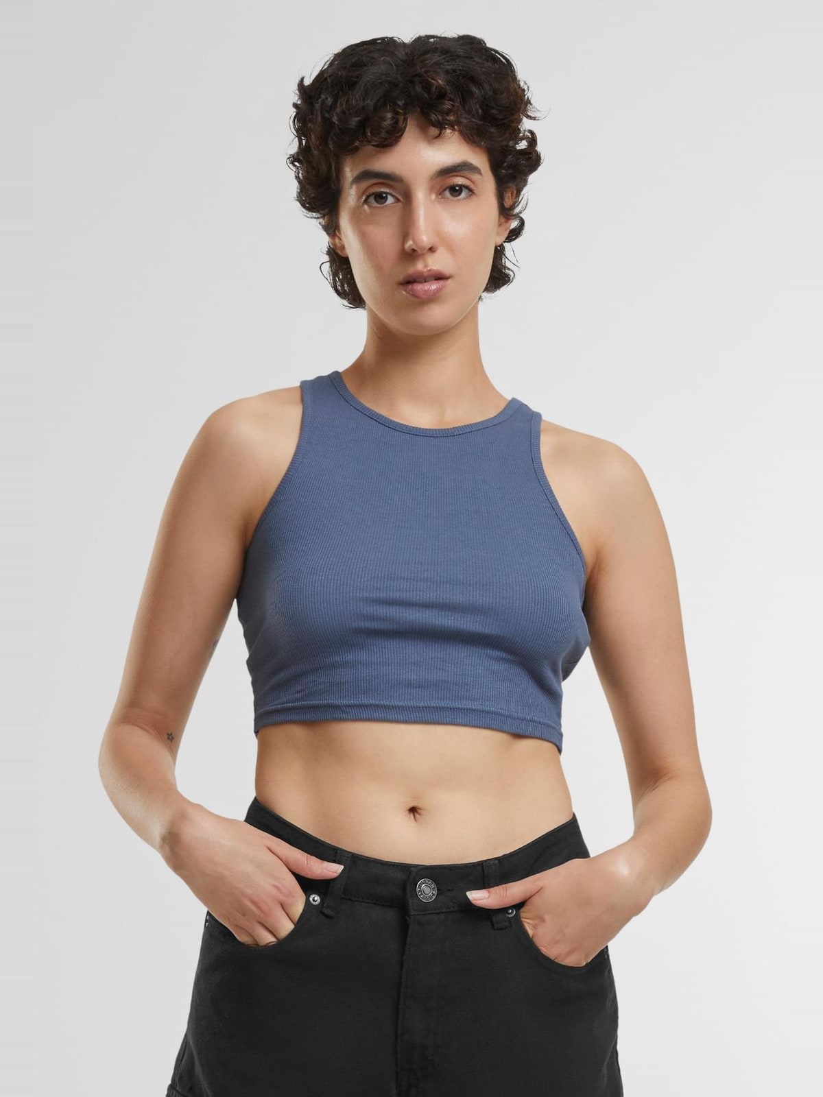 Ladies Cropped Rib Top Urban Classics TB1498-02428 Vintageblue