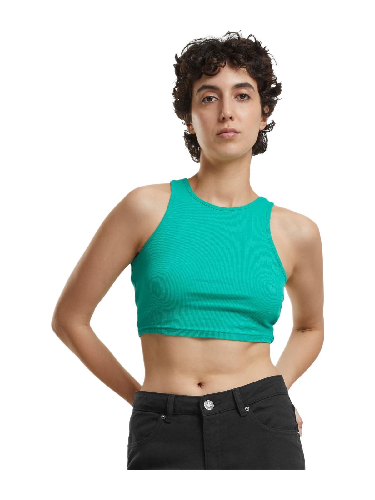 Ladies Cropped Rib Top Urban Classics TB1498-12896 Ferngreen