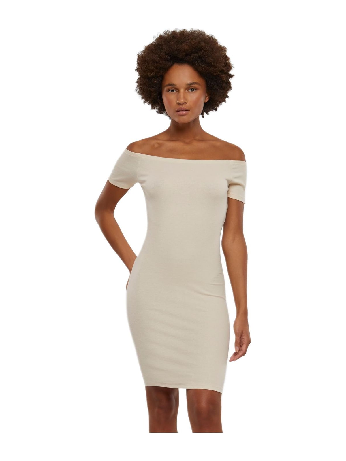 Ladies Off Shoulder Rib Dress Urban Classics TB1501-02903 Whitesand