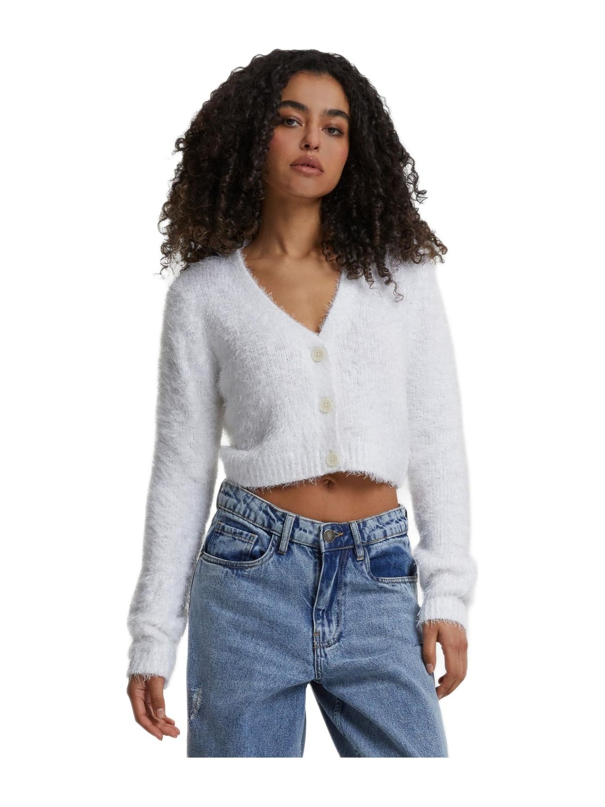 Ladies Cropped Feather Cardigan Urban Classics TB5440-00220 White