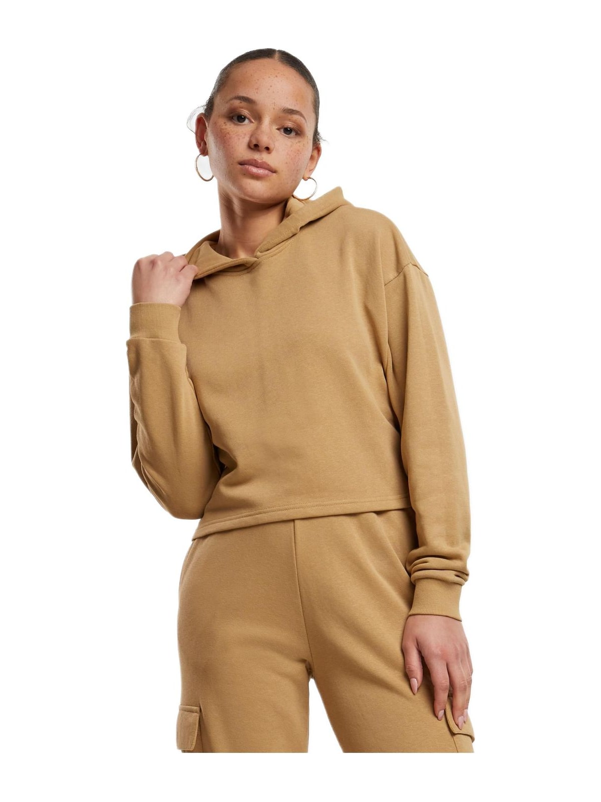 Ladies Oversized Cropped Light Terry Hoodie Urban Classics TB6854-03738 Unionbeige