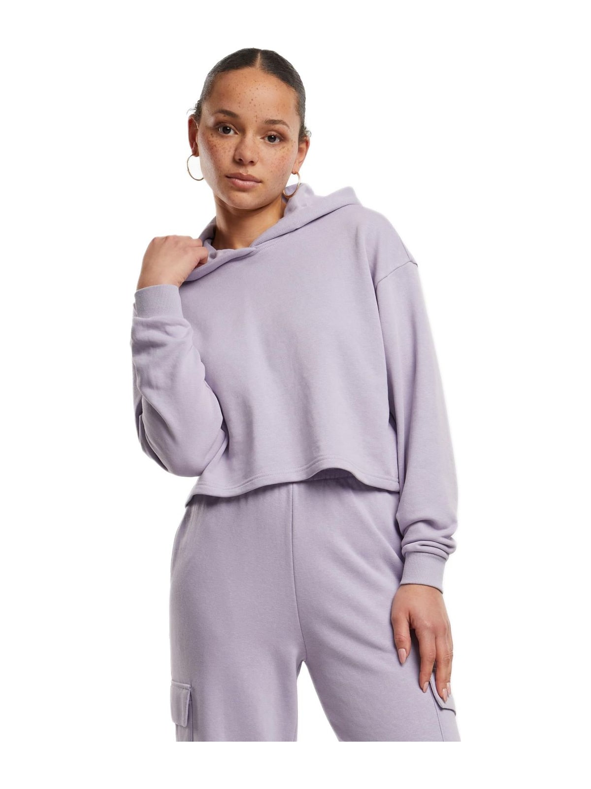 Ladies Oversized Cropped Light Terry Hoodie Urban Classics TB6854-14120 Dustylilac