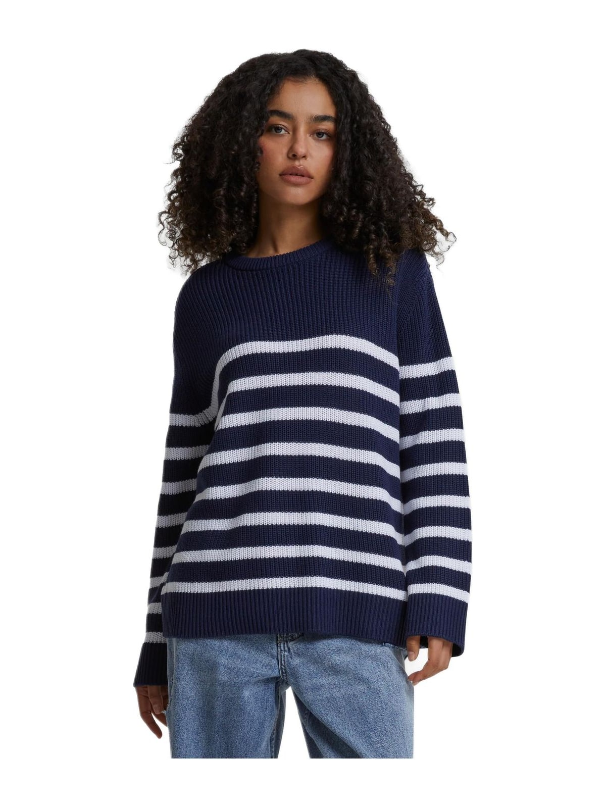 Ladies Rib Striped Sweater Urban Classics TB6895-01200 Navy/White