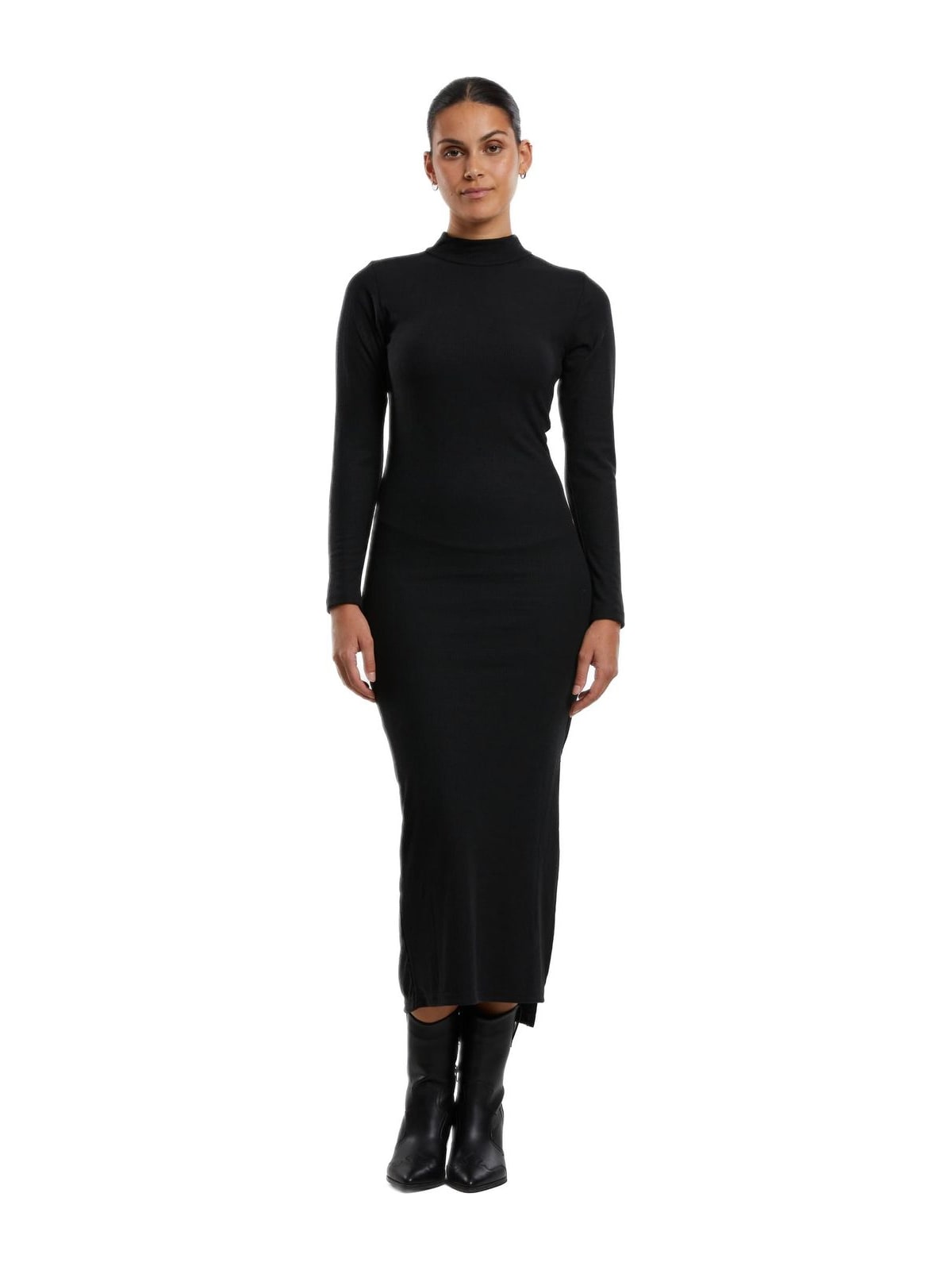 Ladies Rib Longlseeve Mockneck Dress Urban Classics TB6933-00007 Black