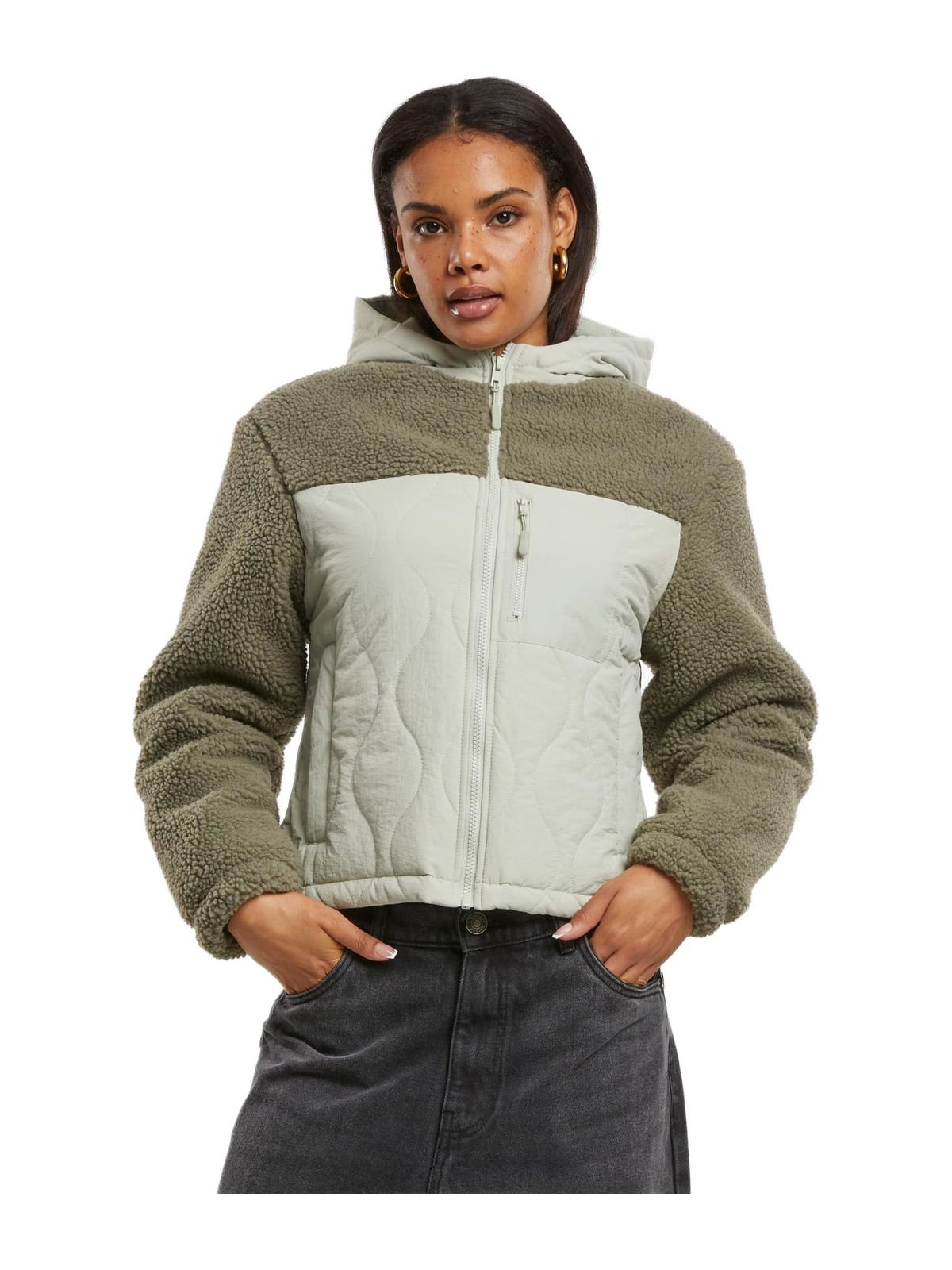 Ladies Sherpa Crinkle Nylon Mix Jacket Urban Classics TB7071-18582 Palegreen/Stonegreen