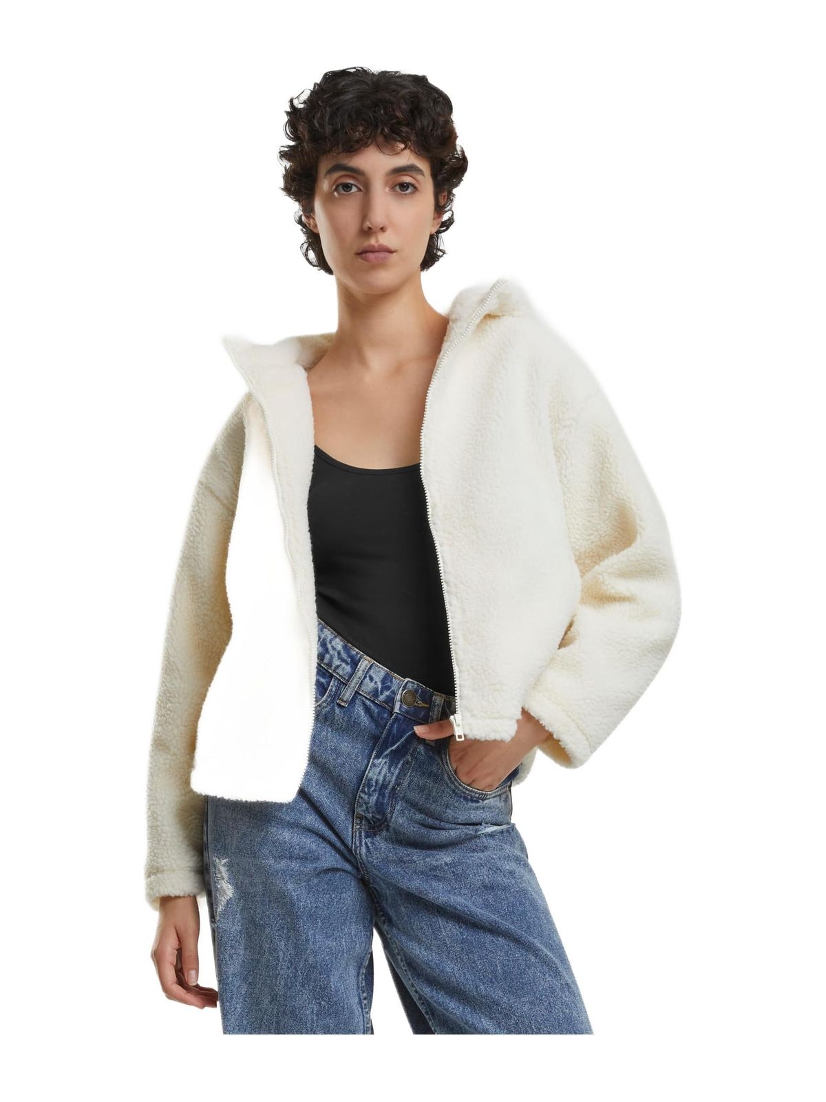 Ladies Short Hooded Sherpa Jacket Urban Classics TB7072-02903 Whitesand