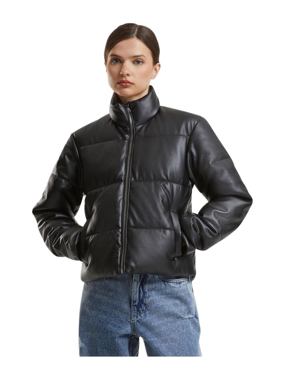 Γυναικείο Μπουφάν Puffer από Συνθετικό Δέρμα TB7073-00007 Urban Classics Black
