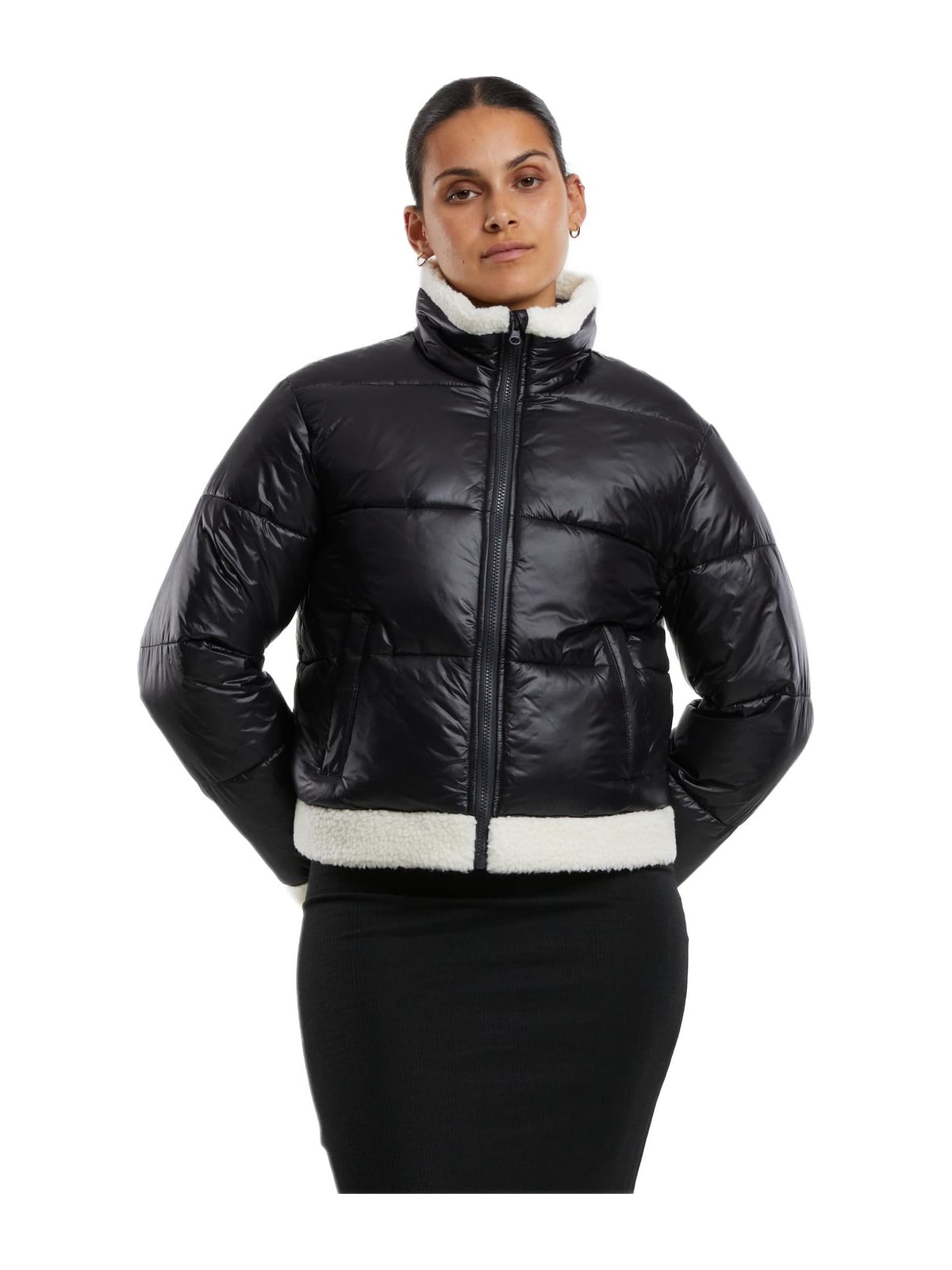 Γυναικείο Μπουφάν Puffer TB7074-03275 Urban Classics black/whitesand