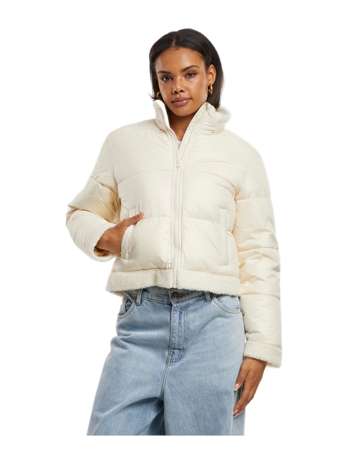Γυναικείο Μπουφάν Puffer TB7074 Urban Classics Sherpa Shiny Recycled Whitesand/Whitesand