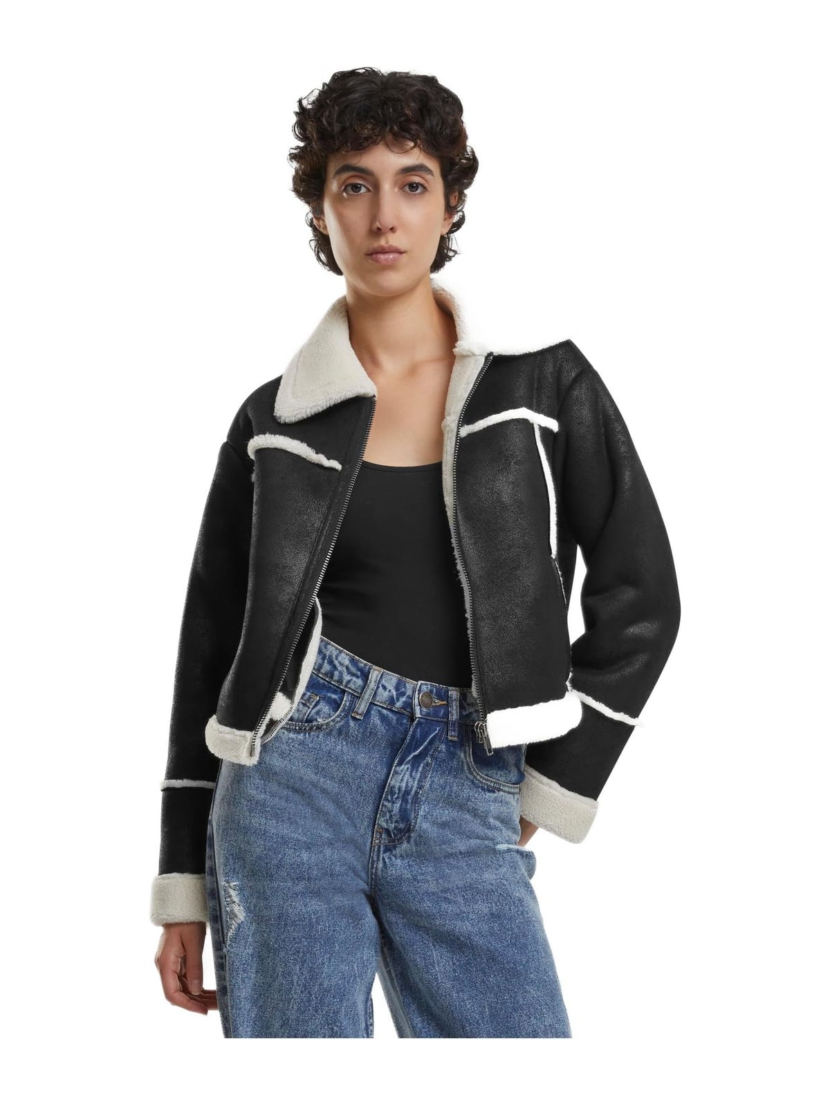 Γυναικείο Μπουφάν Shearling TB7076-03275 Urban Classics black/whitesand