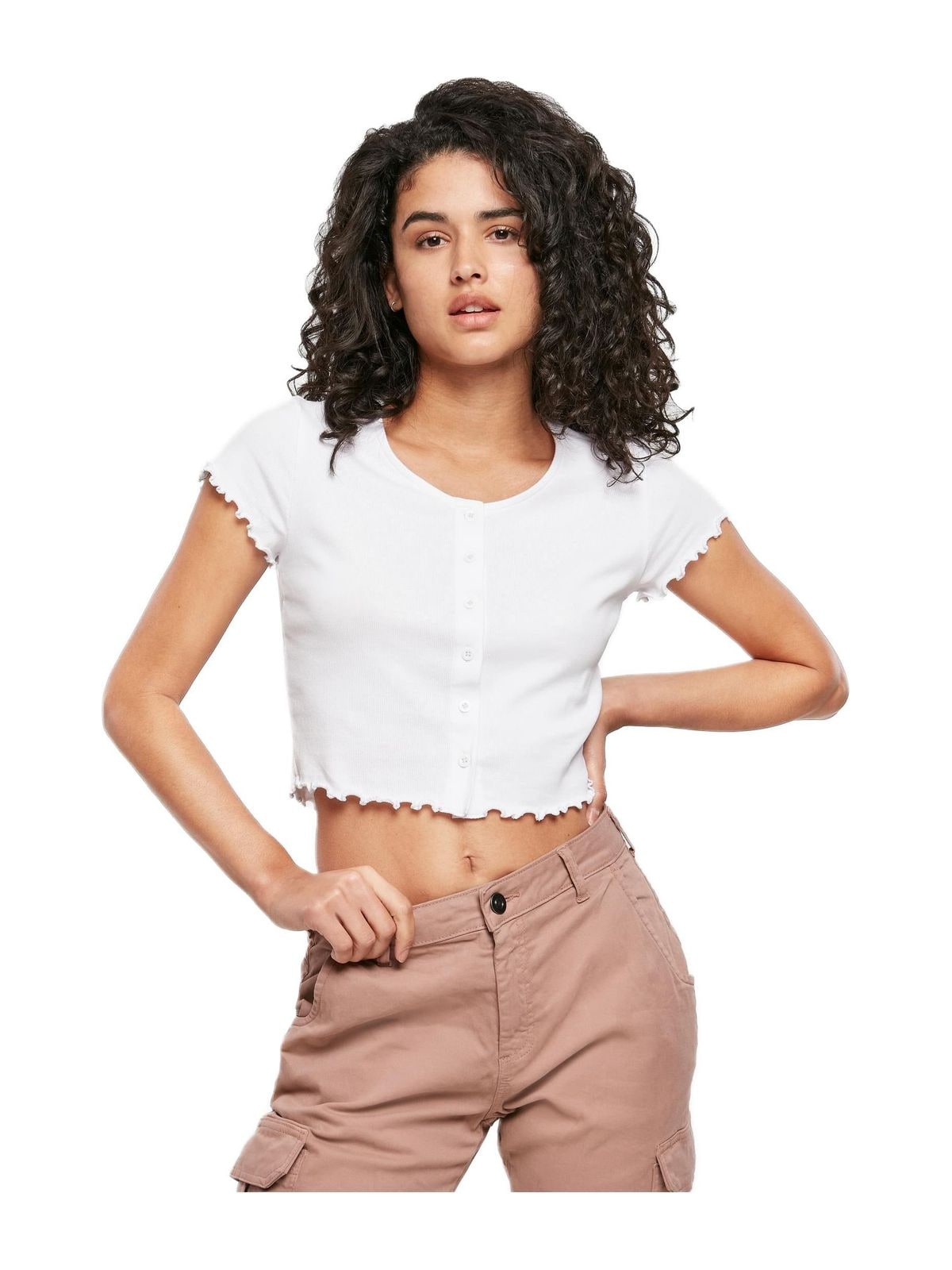 Γυναικείο Cropped T-Shirt με Κουμπιά TB4103 Urban Classics White