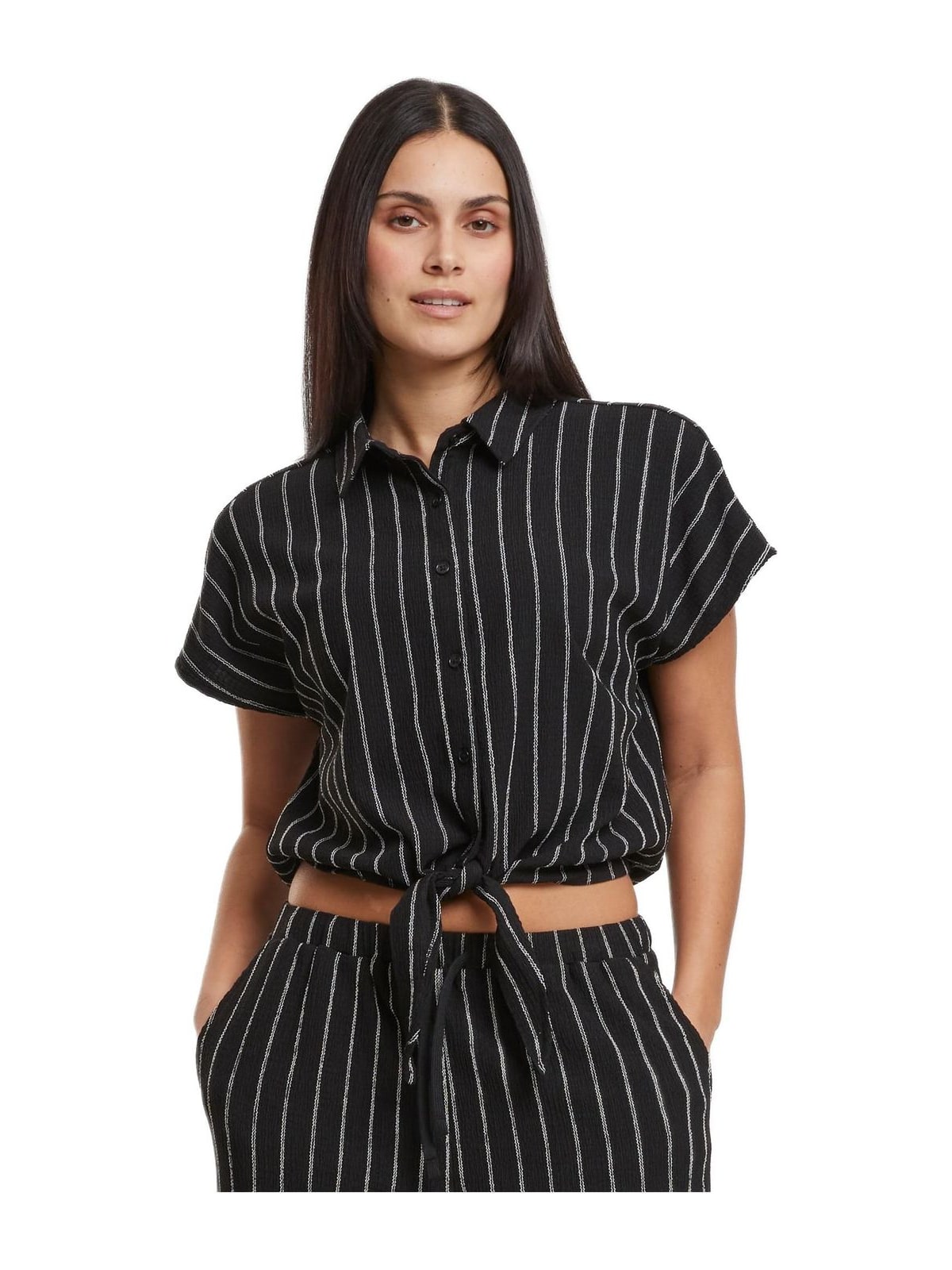 Γυναικεία Ριγέ Μπλούζα με Δέσιμο TB7474 Urban Classics Black/Offwhite