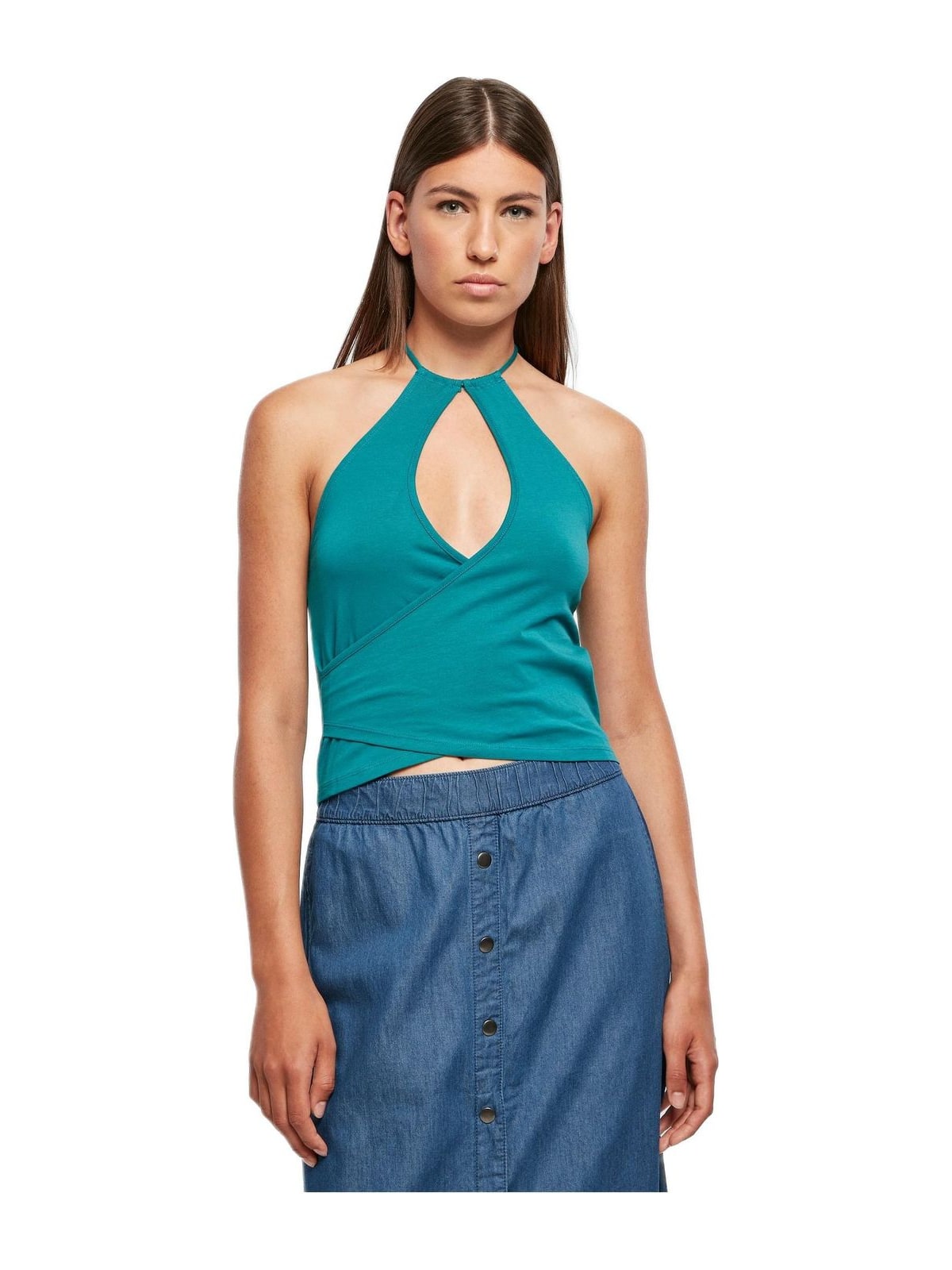 Γυναικείο Τοπ Short Wrapped Neckholder TB5974 Urban Classics watergreen