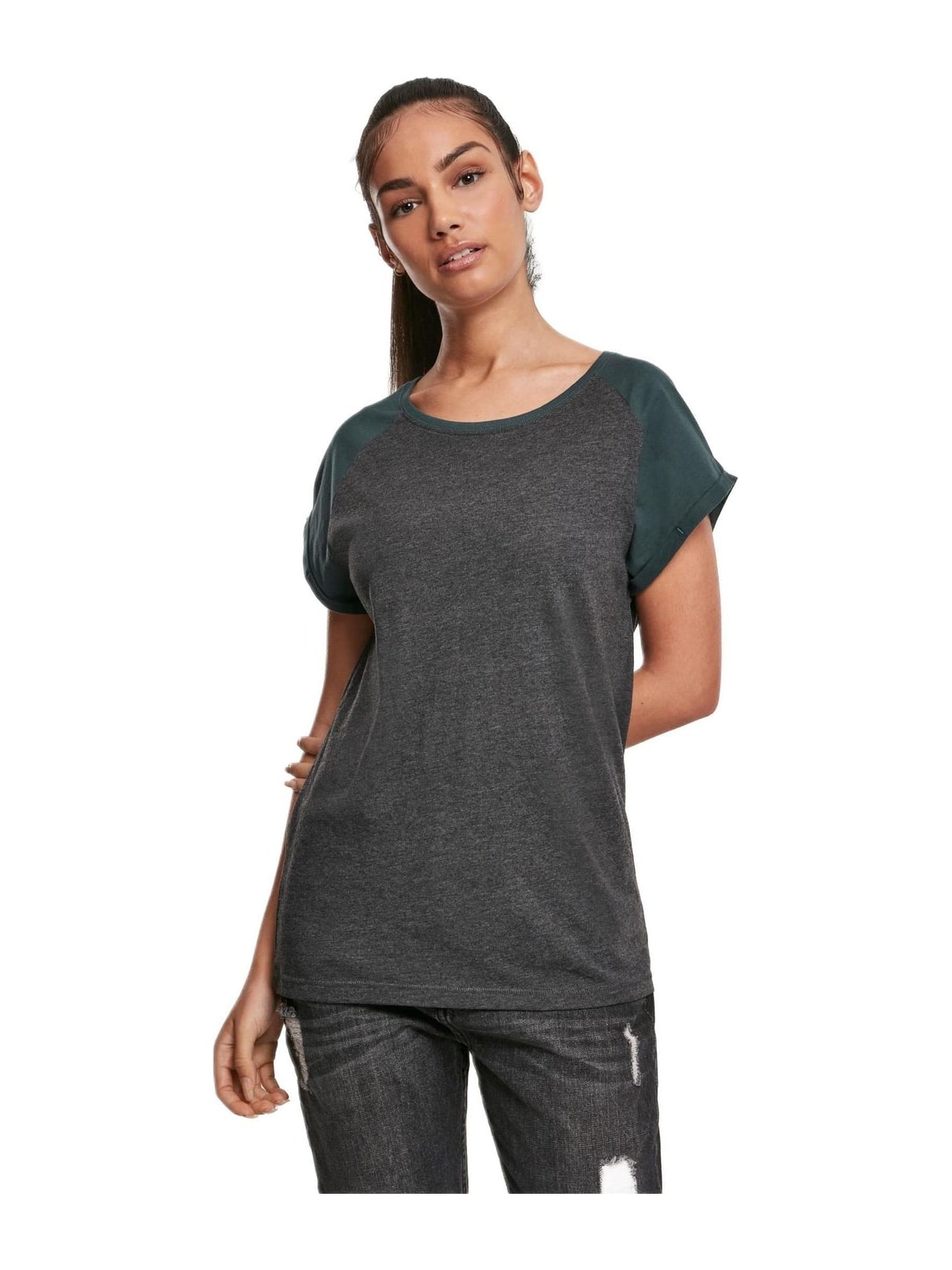 Γυναικείο T-Shirt Contrast Raglan TB1913-02251 Urban Classics Charcoal/Bottlegreen