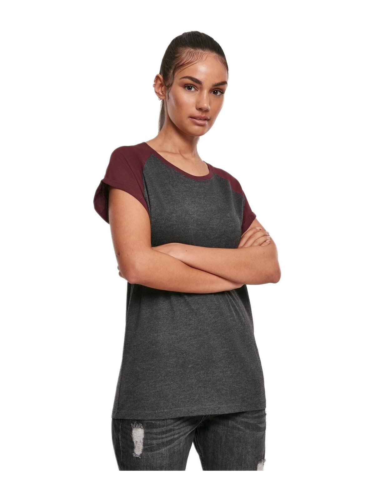 Γυναικείο T-shirt Contrast Raglan TB1913-02252 Urban Classics charcoal/redwine
