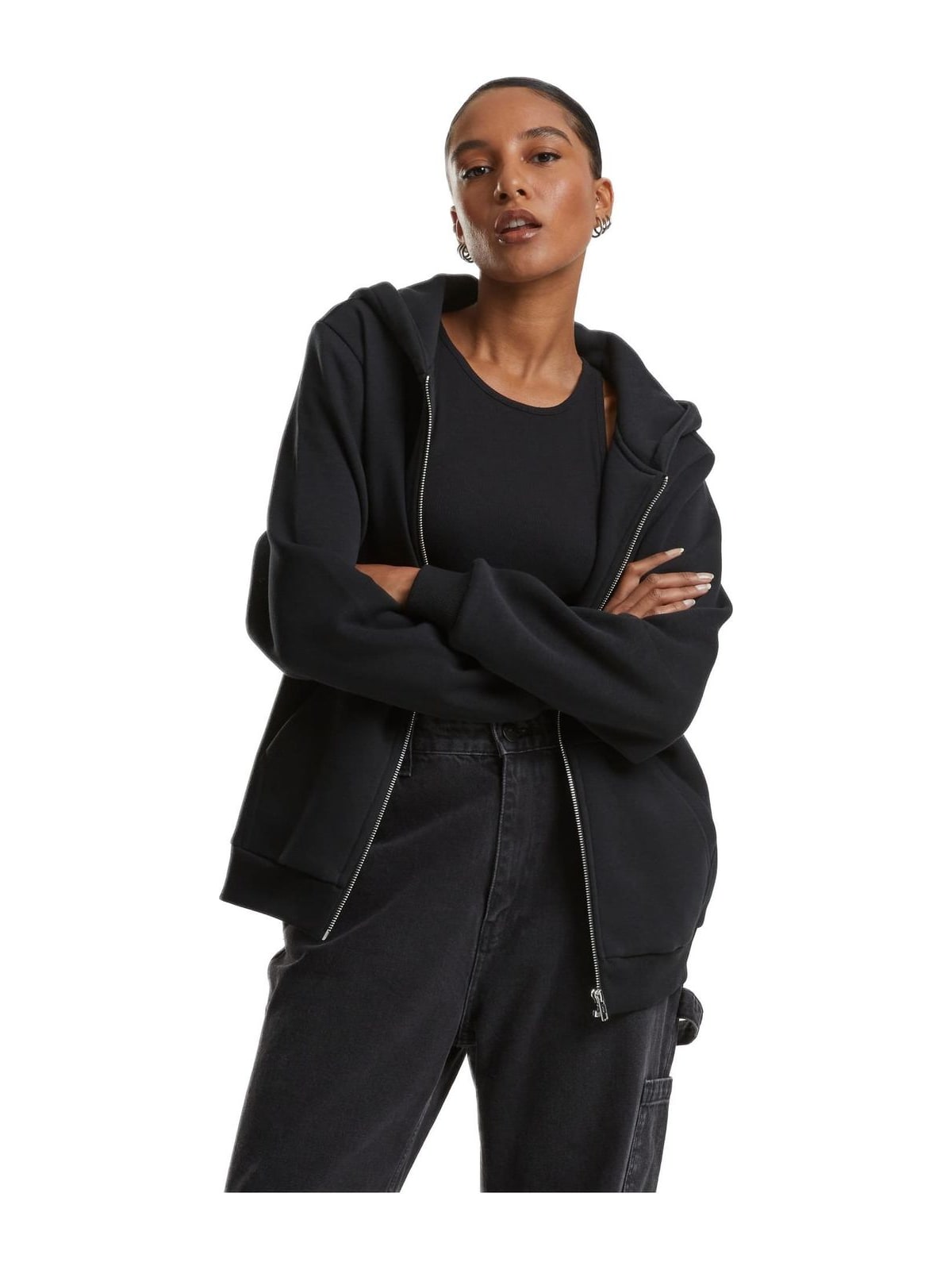 Γυναικεία Ζακέτα με Κουκούλα Fluffy Zip Hoody TB7286-00007 Urban Classics Black