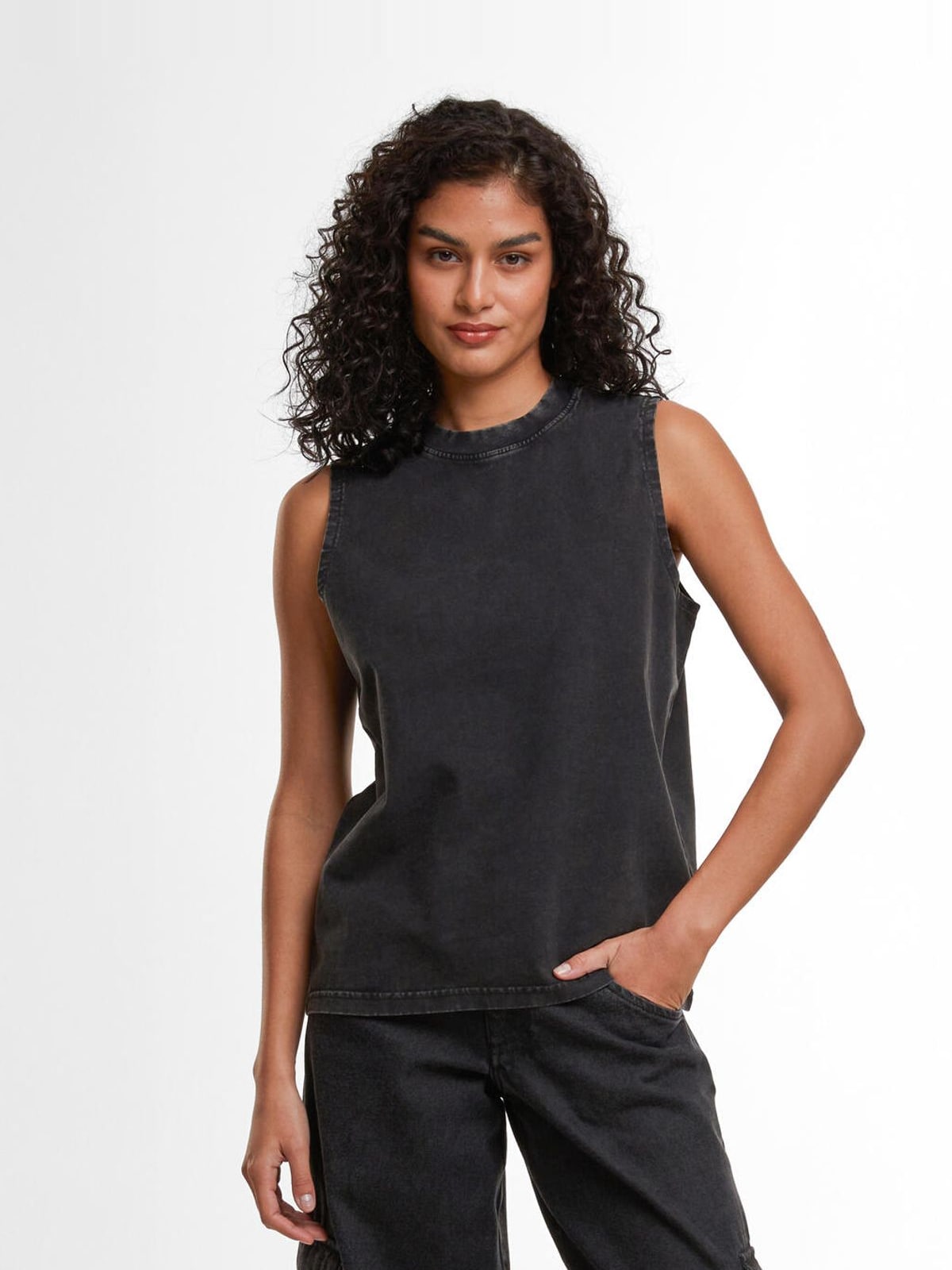 Γυναικείο Vintage Washed Sleeveless Tee Build Your Brand BY429 Black