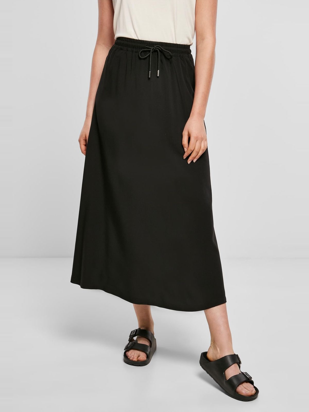 Φούστα midi από βισκόζη με ελαστική μέση TB4099-00007 Urban Classics black