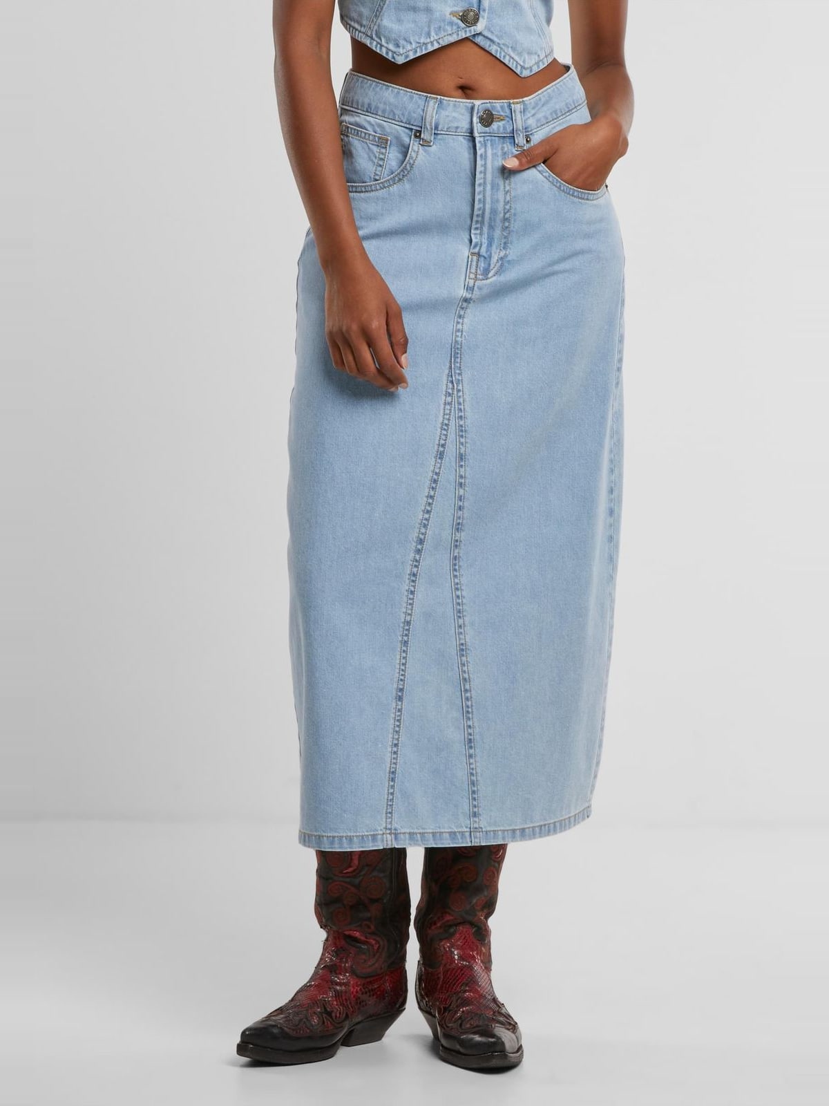 Φούστα midi Ladies Soft Denim με 5 τσέπες TB7443-12689 Urban Classics new light blue washed