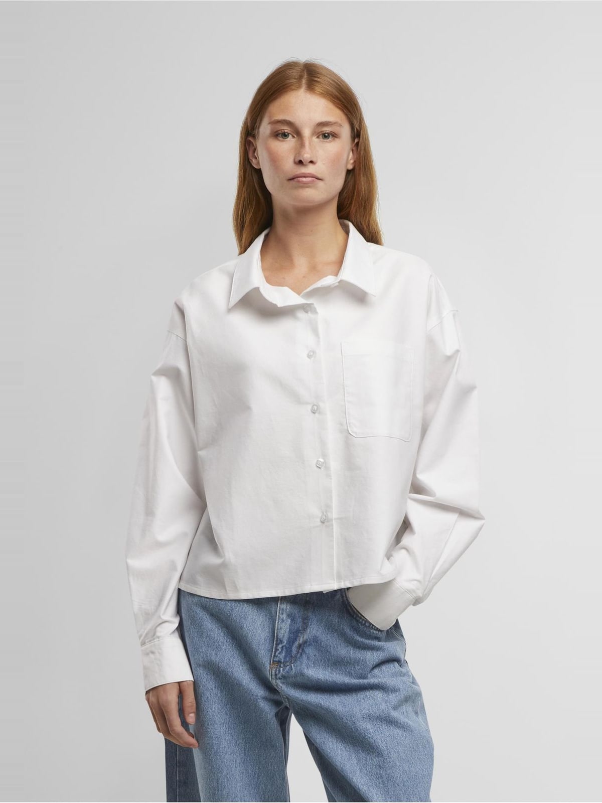 Γυναικεία κοντή μπλούζα Oxford με cropped σχέδιο TB8170-00220 Urban Classics white