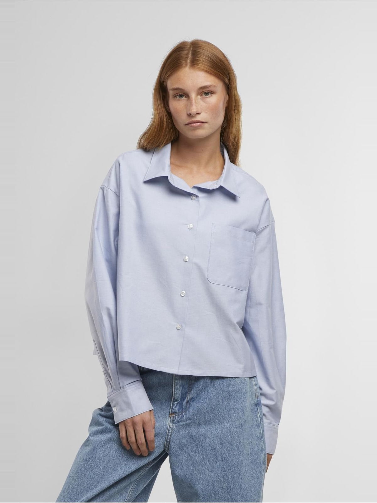 Γυναικεία κοντή μπλούζα Oxford με cropped σχέδιο TB8170-21513 Urban Classics lighthorizonblue