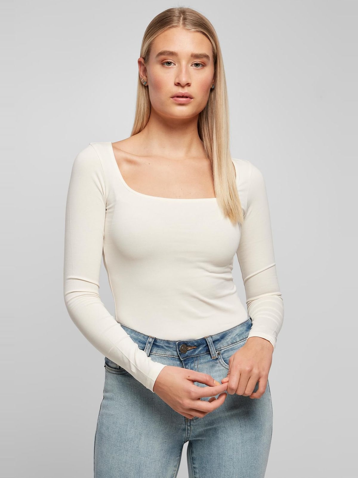Bodysuit με μακριά μανίκια Ladies Essentials Longsleeve Body άνετο σχέδιο TB4750-02903 Urban Classics whitesand