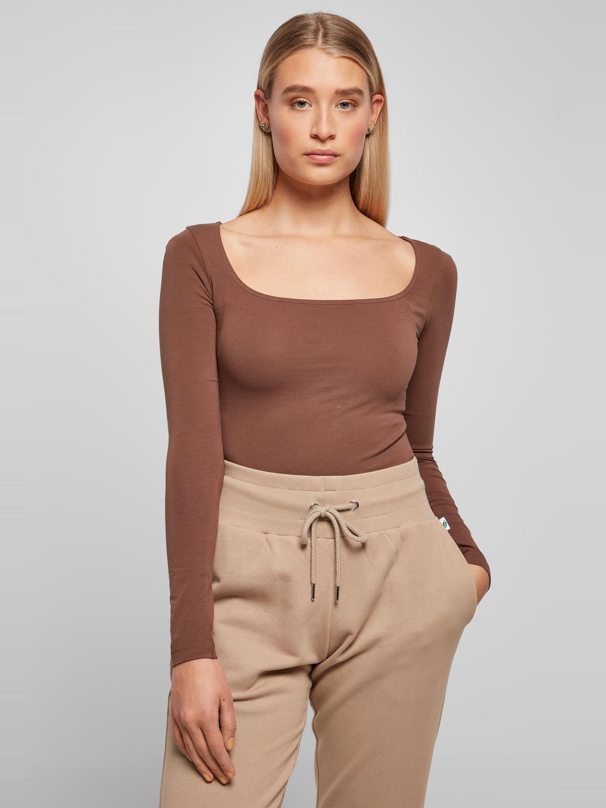 Bodysuit με μακριά μανίκια Ladies Essentials Longsleeve Body άνετο σχέδιο TB4750-03467 Urban Classics bark