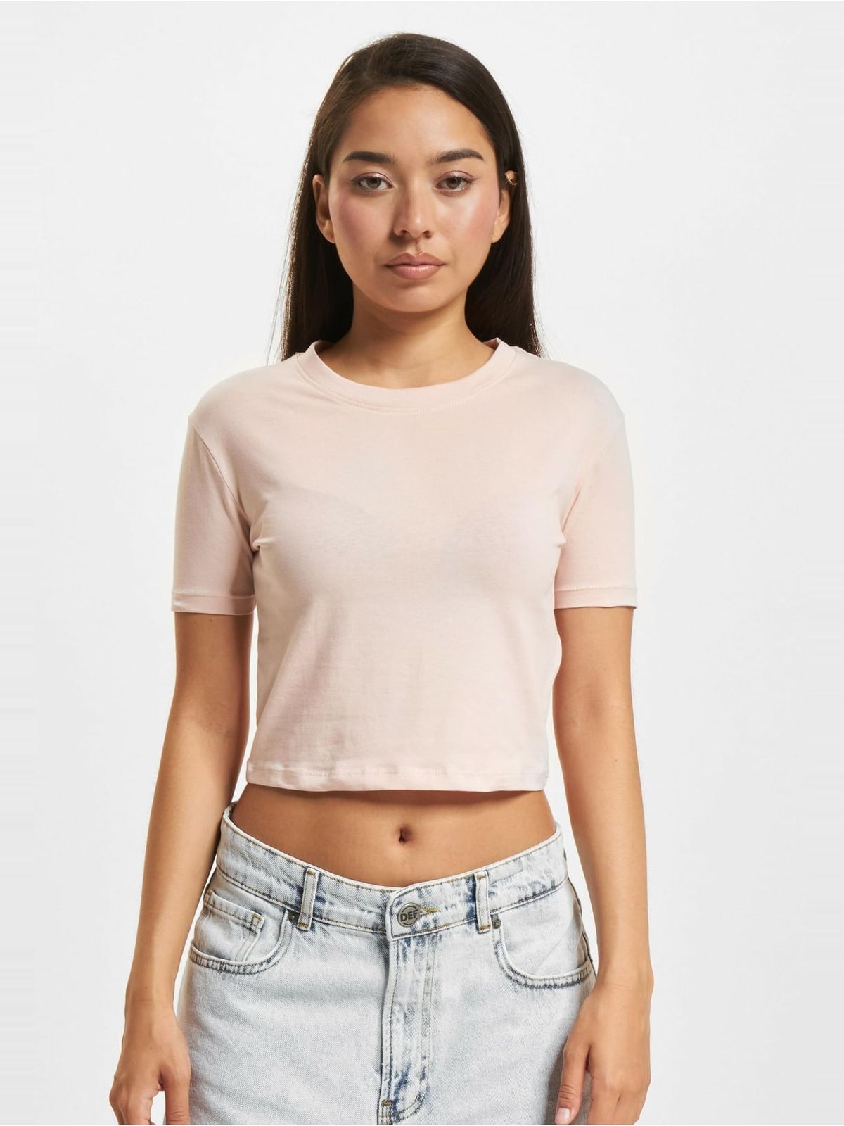 Cropped T-shirt DEF μινιμαλιστικό σχέδιο με εφαρμοστή γραμμή DFLTS208-04857 peach whip