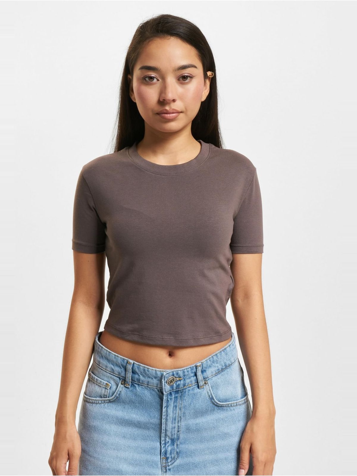 Cropped T-shirt DEF μινιμαλιστικό σχέδιο με εφαρμοστή γραμμή DFLTS208-18932 pavement