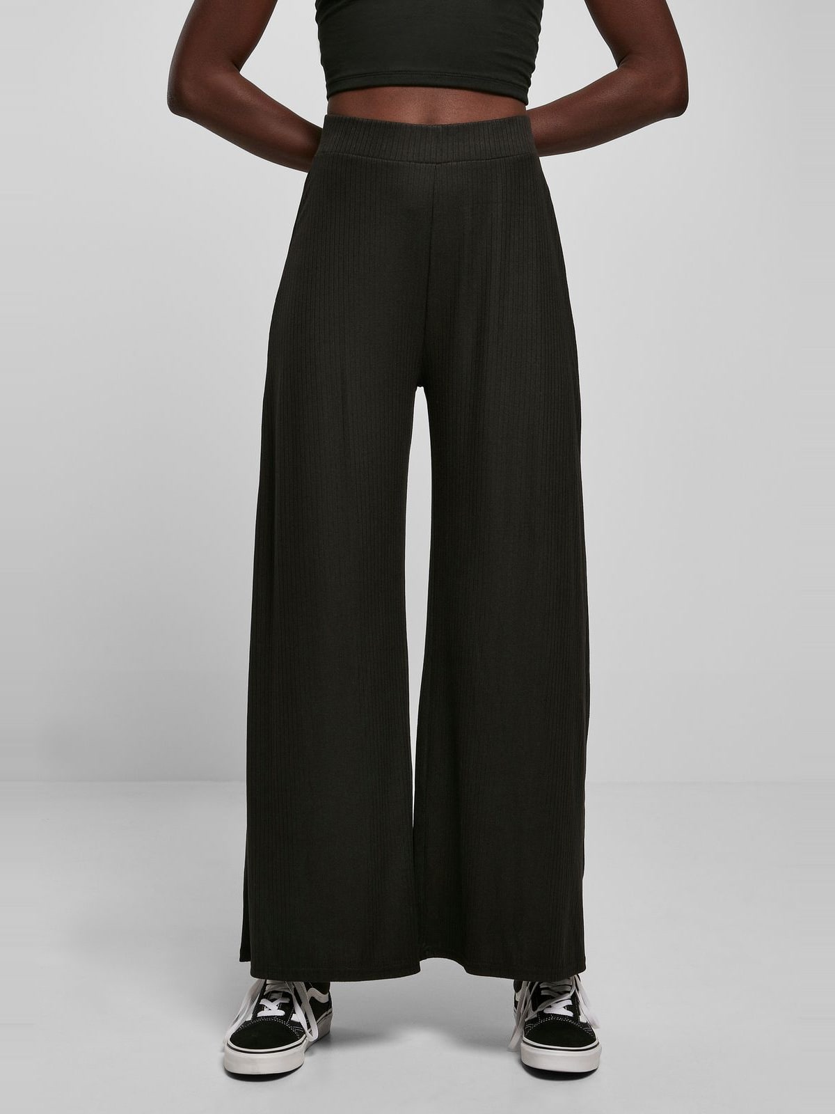 Γυναικείες παντελόνες Rib Jersey Wide Leg με χαλαρή εφαρμογή TB5029-00007 Urban Classics black
